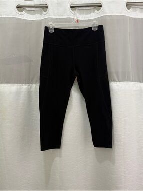 Espidoo Women’s High Rise Cropped Yoga Leggings Black Size L with Pockets